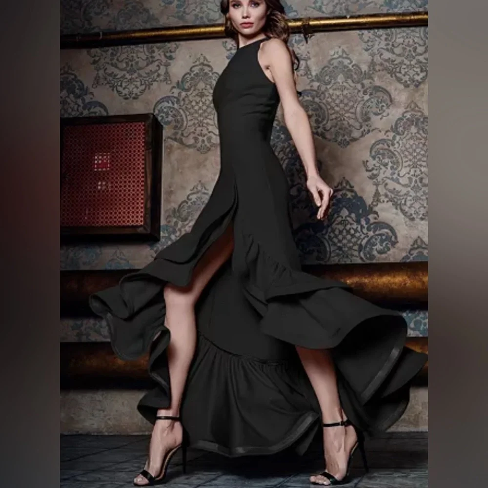 Tiered Ruffles Scuba Crepe Gown Color:Black  size 8 designer Betsy & Adam - Picture 3 of 6